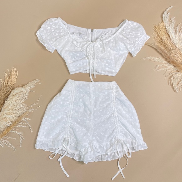 NATURAL LIFE Tops - White Off-Shoulder Crop Top